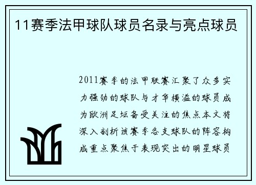 11赛季法甲球队球员名录与亮点球员