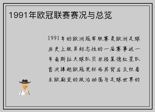 1991年欧冠联赛赛况与总览